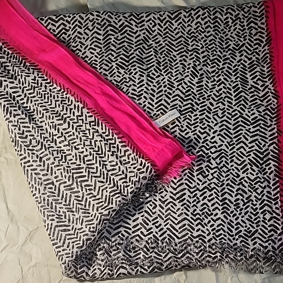 Calvin Klein Pink and Black Patterned Scarf - Picture 1 of 5